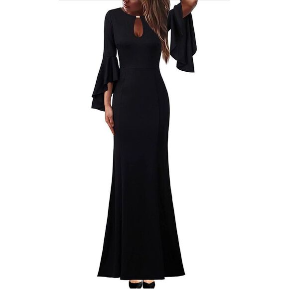 NEW Keyhole Front Bell Sleeve Formal Evening Wedding Maxi Dress L - Picture 1 of 8